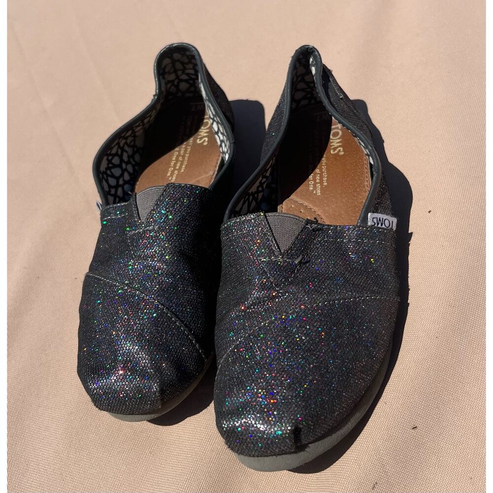 Toms Classic Alpargata Flat Shoes Sparkly‎ Black Canvas Slip On Loafer Sz 7